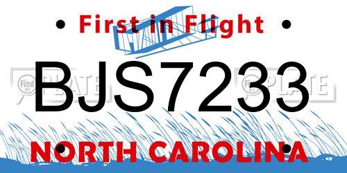 BJS7233 North Carolina License Plate
