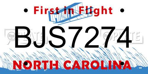 BJS7274 North Carolina License Plate