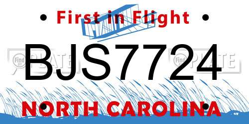 BJS7724 North Carolina License Plate