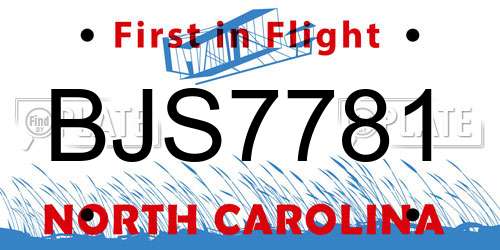 BJS7781 North Carolina License Plate