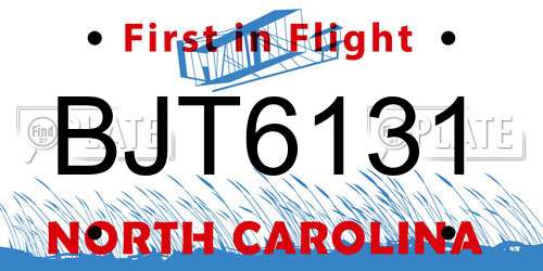 BJT6131 North Carolina License Plate