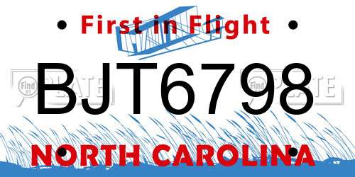 BJT6798 North Carolina License Plate