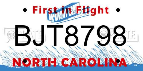 BJT8798 North Carolina License Plate