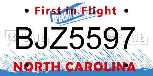 BJZ5597 North Carolina License Plate