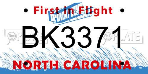 BK3371 North Carolina License Plate