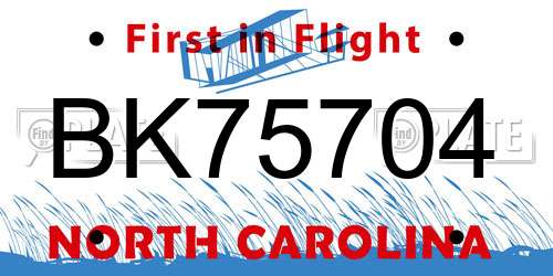 BK75704 North Carolina License Plate