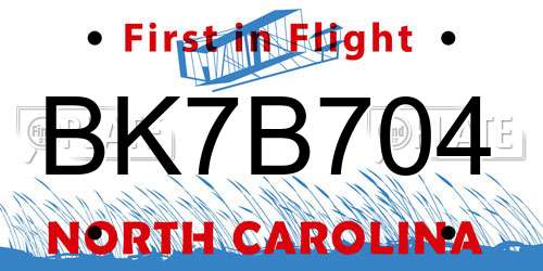 BK7B704 North Carolina License Plate