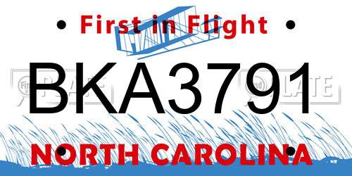 BKA3791 North Carolina License Plate