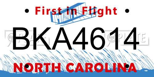 BKA4614 North Carolina License Plate