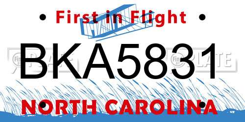 BKA5831 North Carolina License Plate