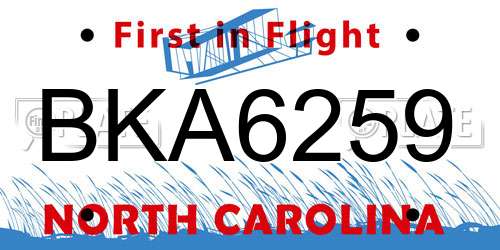 BKA6259 North Carolina License Plate