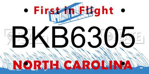 BKB6305 North Carolina License Plate