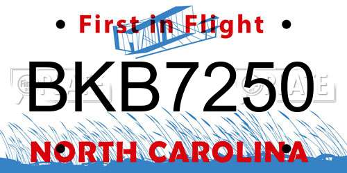 BKB7250 North Carolina License Plate