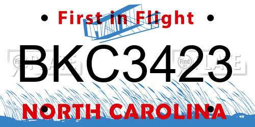 BKC3423 North Carolina License Plate