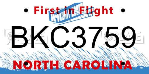 BKC3759 North Carolina License Plate