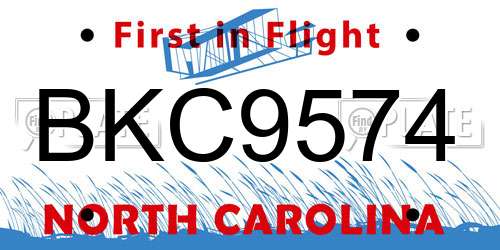 BKC9574 North Carolina License Plate