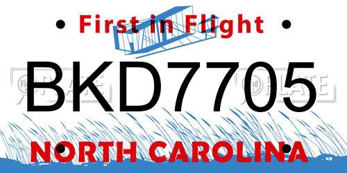 BKD7705 North Carolina License Plate