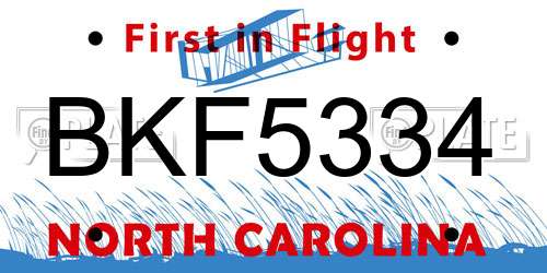 BKF5334 North Carolina License Plate