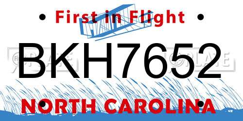 BKH7652 North Carolina License Plate