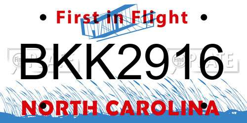 BKK2916 North Carolina License Plate
