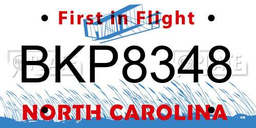 BKP8348 North Carolina License Plate