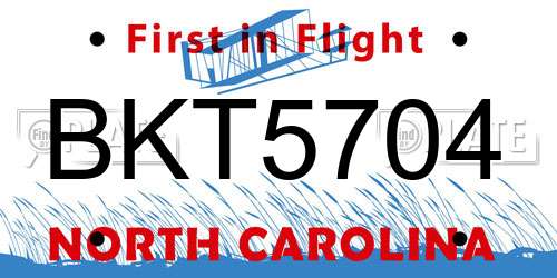 BKT5704 North Carolina License Plate