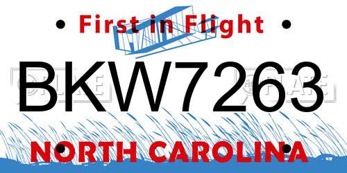BKW7263 North Carolina License Plate