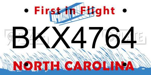 BKX4764 North Carolina License Plate