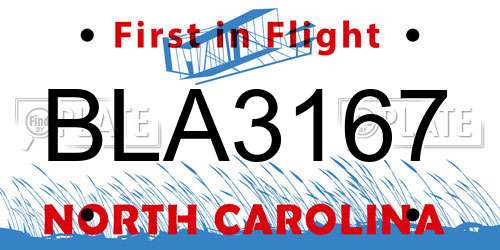 BLA3167 North Carolina License Plate