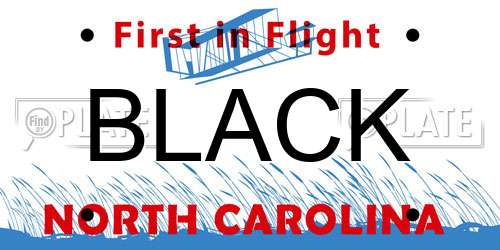 BLACK North Carolina License Plate