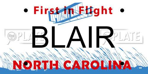 BLAIR North Carolina License Plate