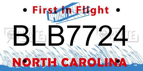 BLB7724 North Carolina License Plate