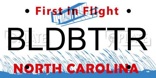 BLDBTTR North Carolina License Plate