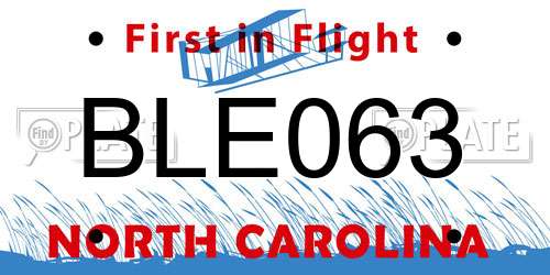 BLE063 North Carolina License Plate