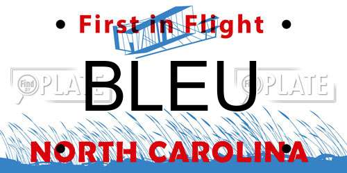 BLEU North Carolina License Plate