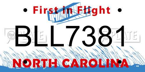 BLL7381 North Carolina License Plate