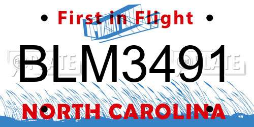 BLM3491 North Carolina License Plate