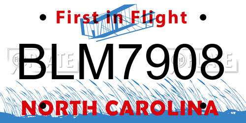BLM7908 North Carolina License Plate