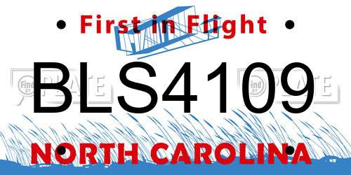BLS4109 North Carolina License Plate