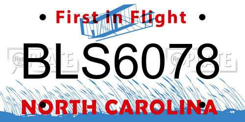 BLS6078 North Carolina License Plate