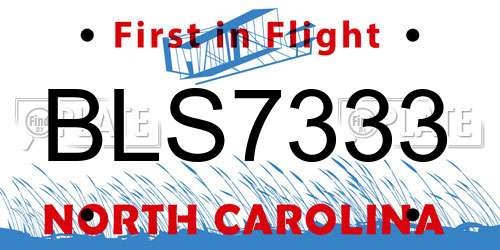 BLS7333 North Carolina License Plate