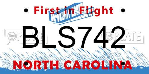 BLS742 North Carolina License Plate