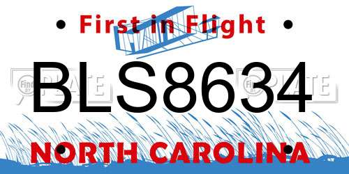 BLS8634 North Carolina License Plate