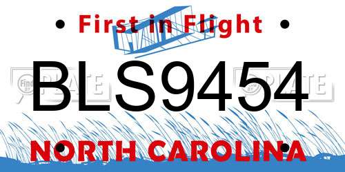 BLS9454 North Carolina License Plate