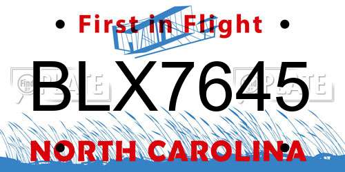 BLX7645 North Carolina License Plate