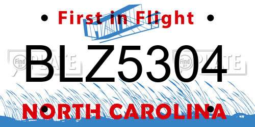 BLZ5304 North Carolina License Plate