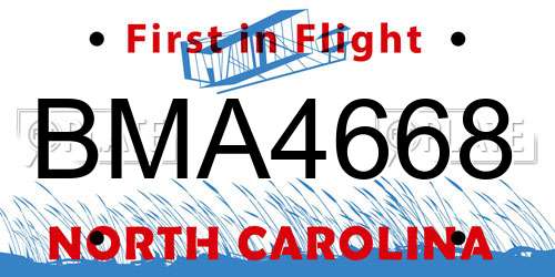 BMA4668 North Carolina License Plate