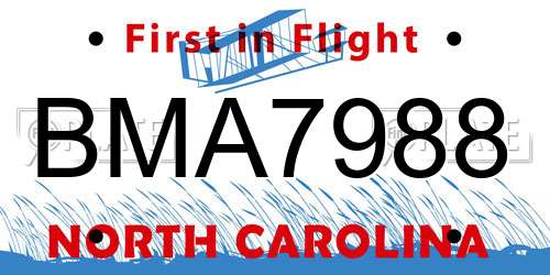 BMA7988 North Carolina License Plate