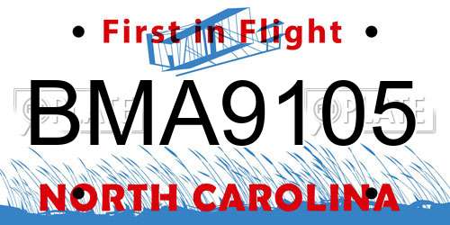 BMA9105 North Carolina License Plate