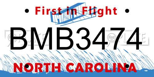 BMB3474 North Carolina License Plate